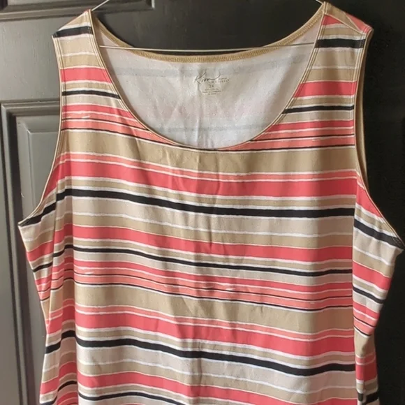 Kim Rogers Women’s 🧡 Sz 2X Coral/Tan Stripes Cotton Sleeveless Tank Top - Picture 8 of 8